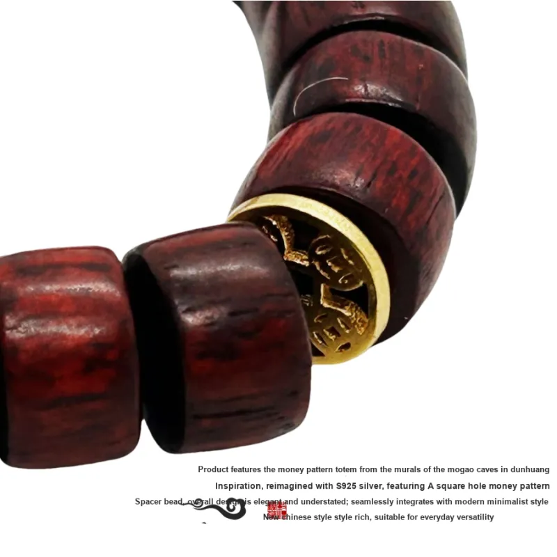 ZANJICHUANQI Sandalwood S925 Silver Beaded Bracelet With Spacers Unisex-1