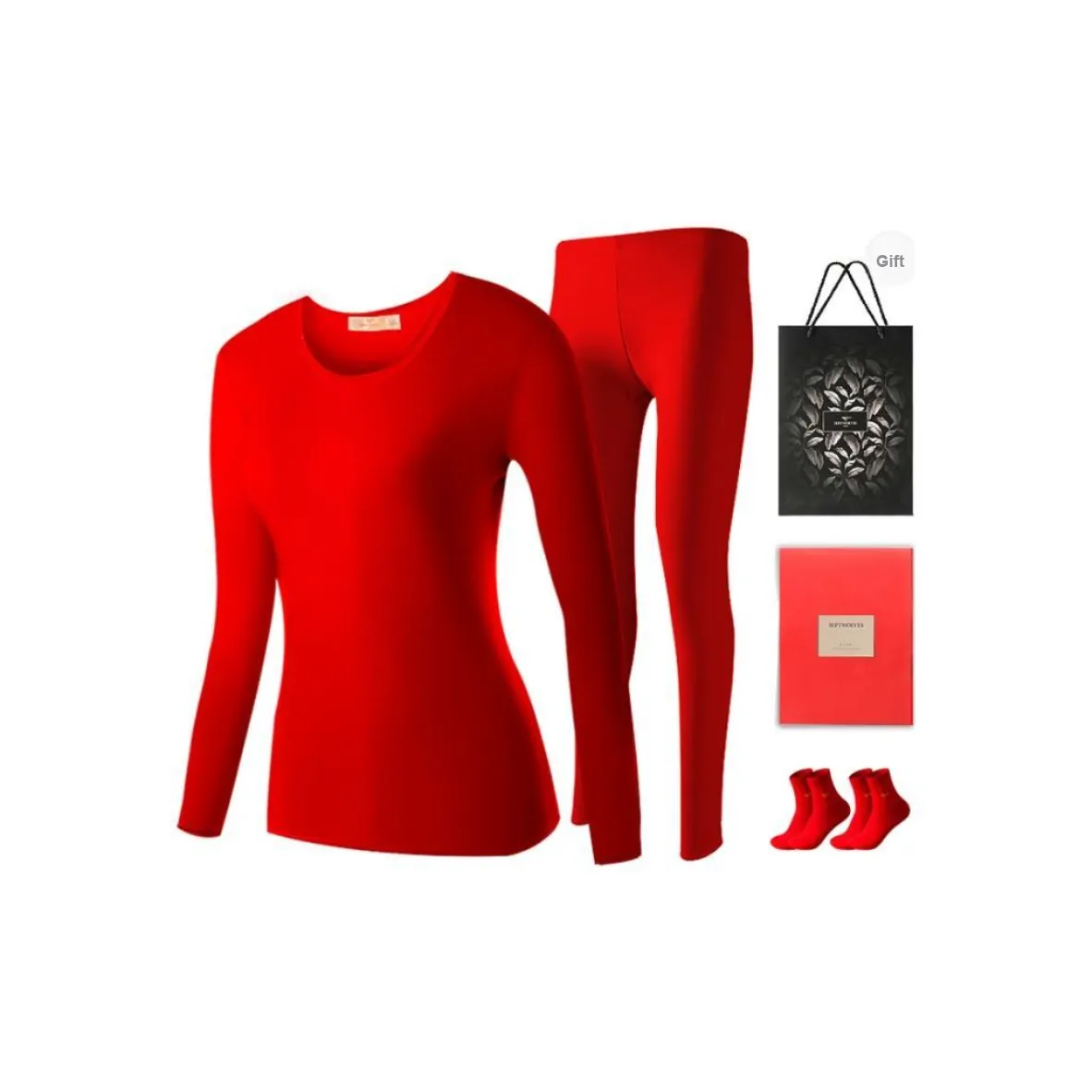 SEPTWOLVES Thermal Set Women's Gift Box Set+Shopping Bag Red