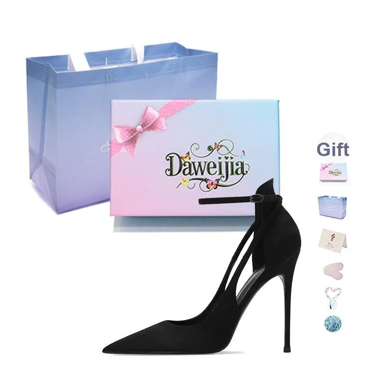 Dawei's House Slim Heel High Heels Women's Black Gift Box Set-5