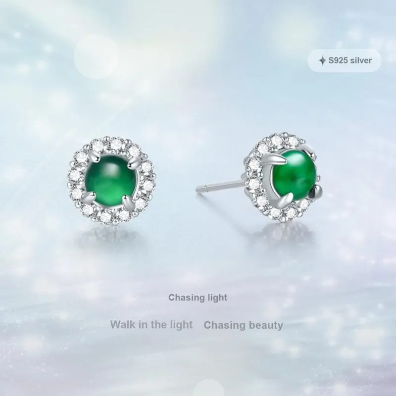 CHAOHONGJI Glutinous Jade Jadeite Stud Earrings Women's-4