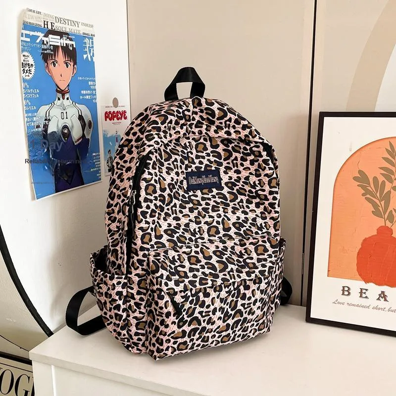 KAMLUI Canvas Bag Backpack Regular Unisex Pink Leopard Print/White Leopard Print/Brown Leopard Print/Blue Leopard Print-4