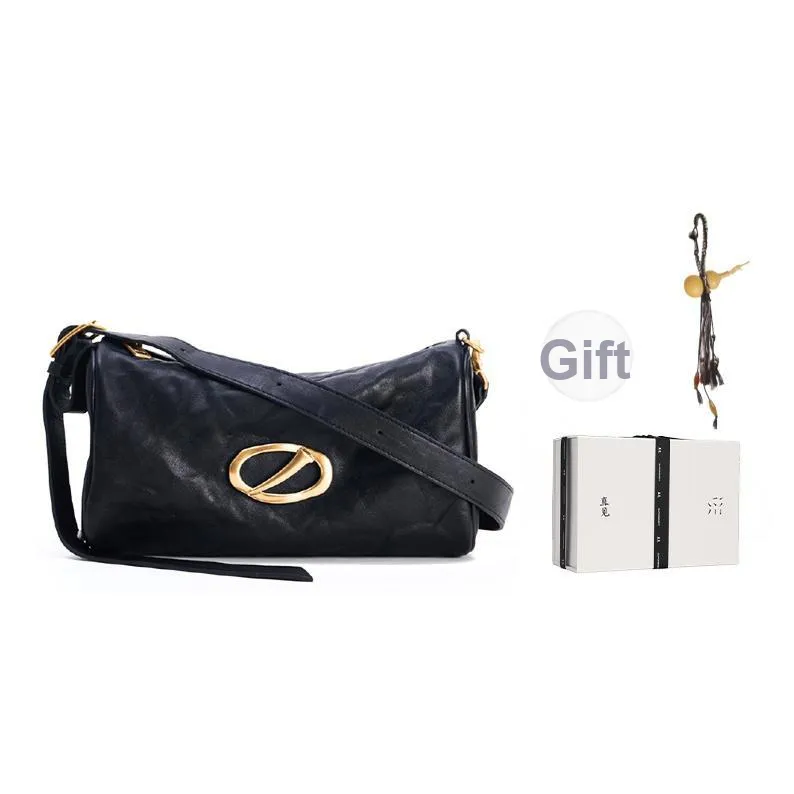 SUPERMERCY Vegetable Tanned Top Grain Cow Leather Pillow Bag Shoulder Bag Crossbody Bag Regular Women's Ink Black
