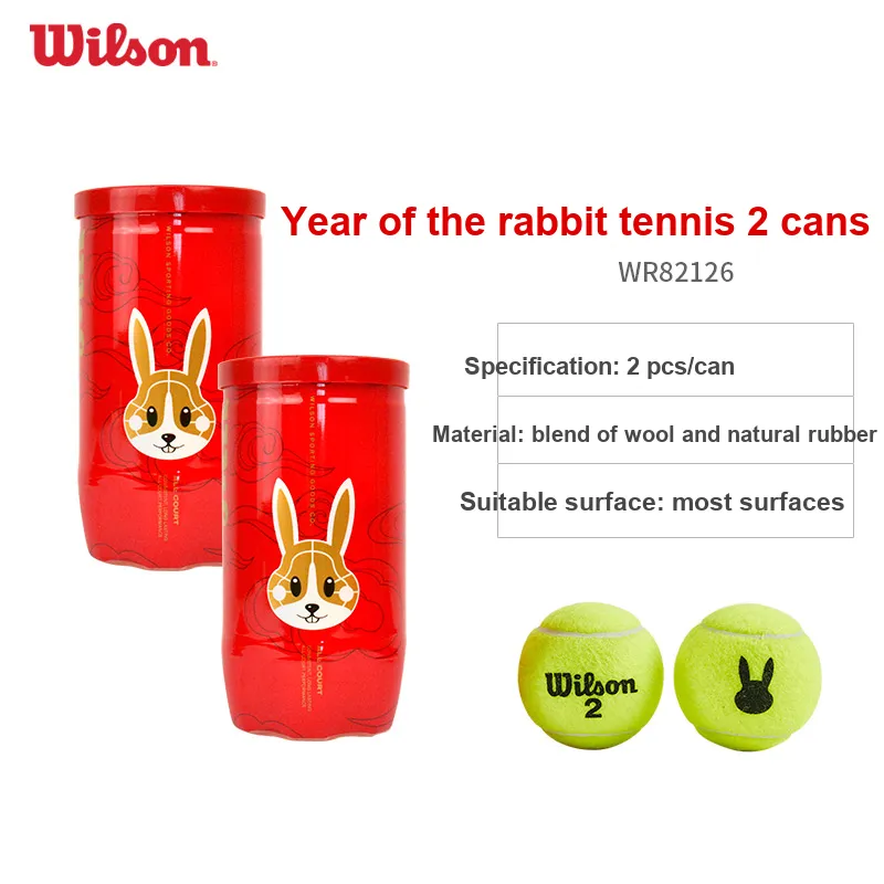 Wilson TOUR RABBIT 2 BALL ALL COURT SMU Tennis Balls Blend Wool Match Ball Competition-1