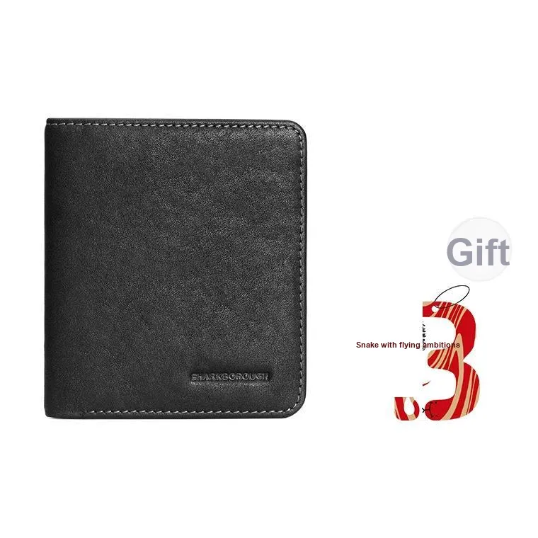 Sharkborough Растительное дубление Коровья кожа Кошелек Money Clip Кошелек Держатель для карт Стандартный Мужской Черный