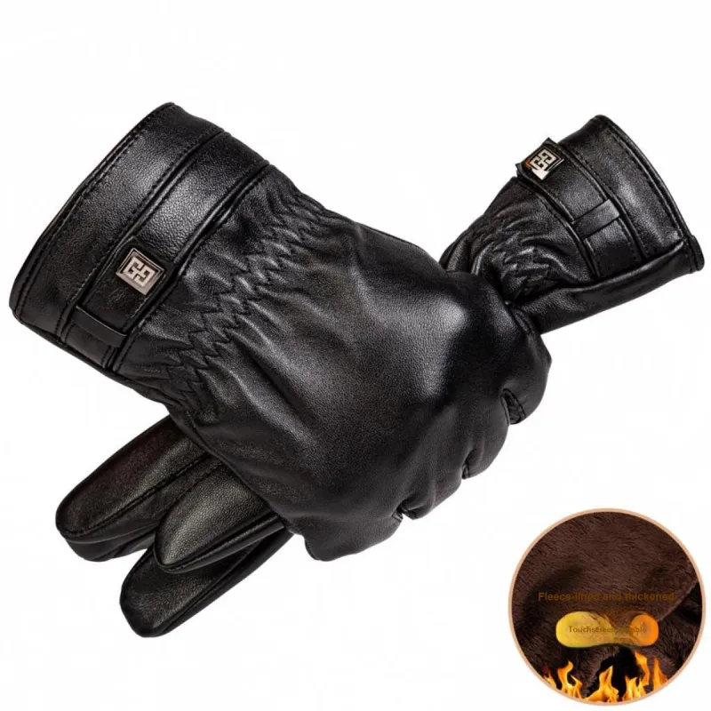 Shanghai Story Sheepskin Knit Gloves Men's Black Gift Box Set-36