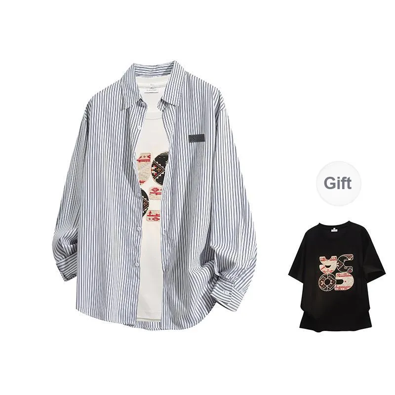 YOSICIL Shirt Unisex Light Blue Striped Comes With White T Shirt-6