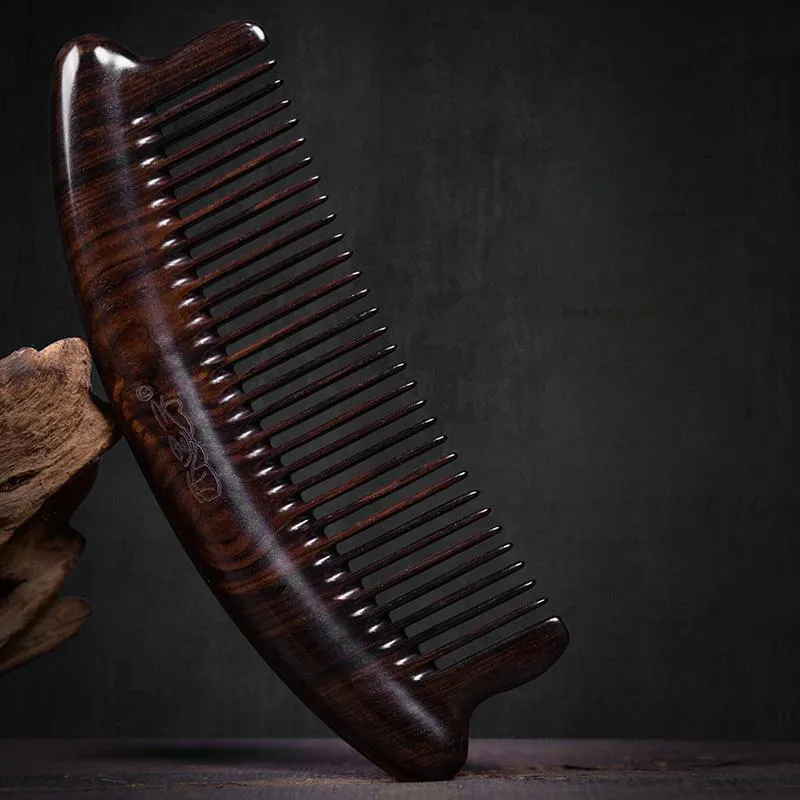 XIXIZI Natural Ebony Wood Whole Wooden Comb Premium Gift Box Set Carved From A Single Piece Of Wooden.-5