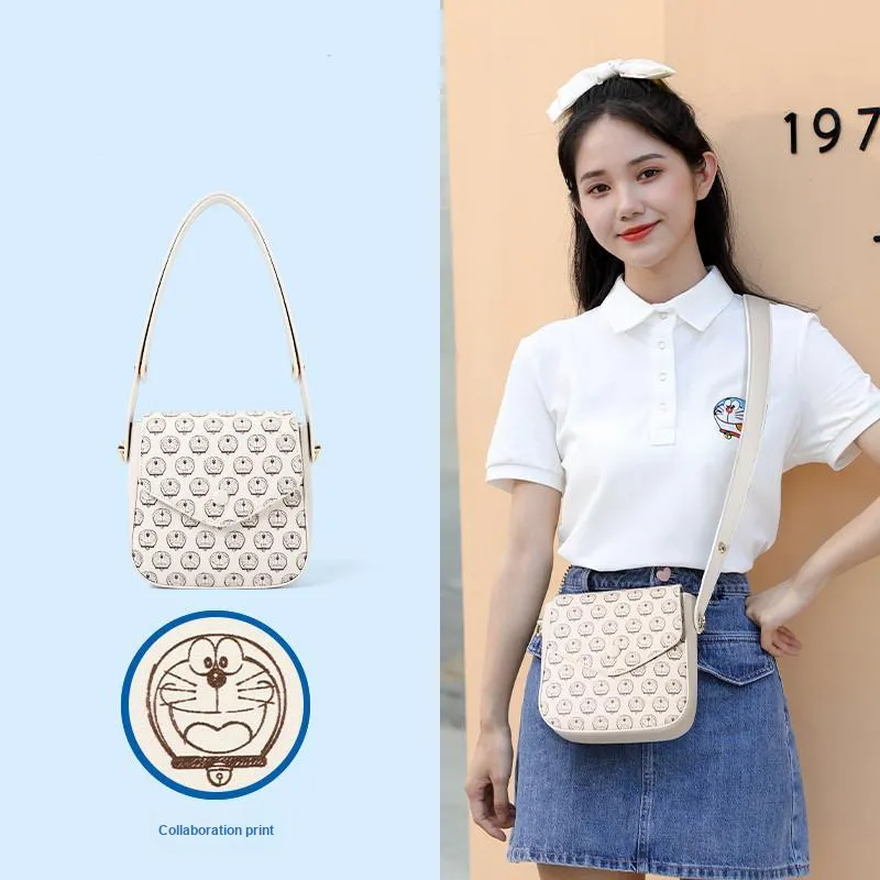OTA Doraemon/Doraemon, Collaboration PU Crossbody Bag, Shoulder Bag Women's Brown/Black/Ecru-3