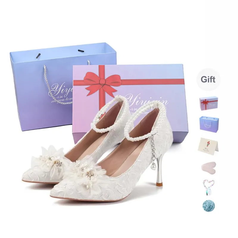 Take The Qin Slim Heel High Heels Women's Pearl White-7