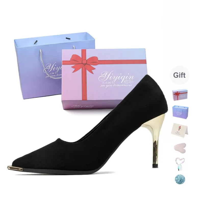 Take The Qin Slim Heel High Heels Women's Black-17