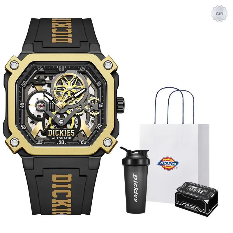 Dickies Wrist Watch Mechanical Movement Silicone Strap Cut Out Dial Unisex-11