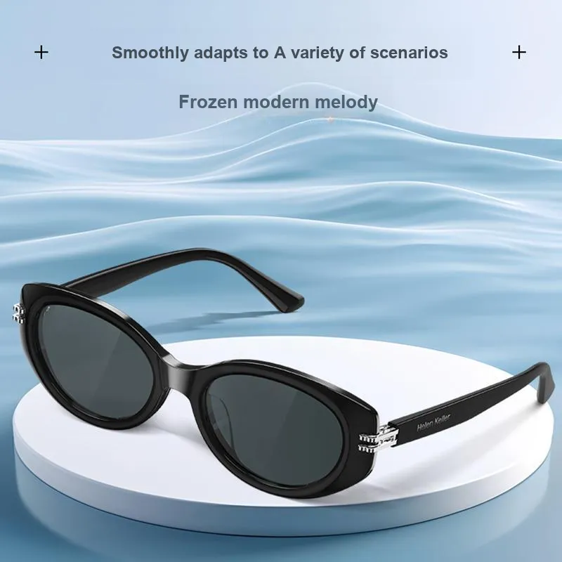HELEN KELLER Plate Frame Oval Sunglasses Unisex-4