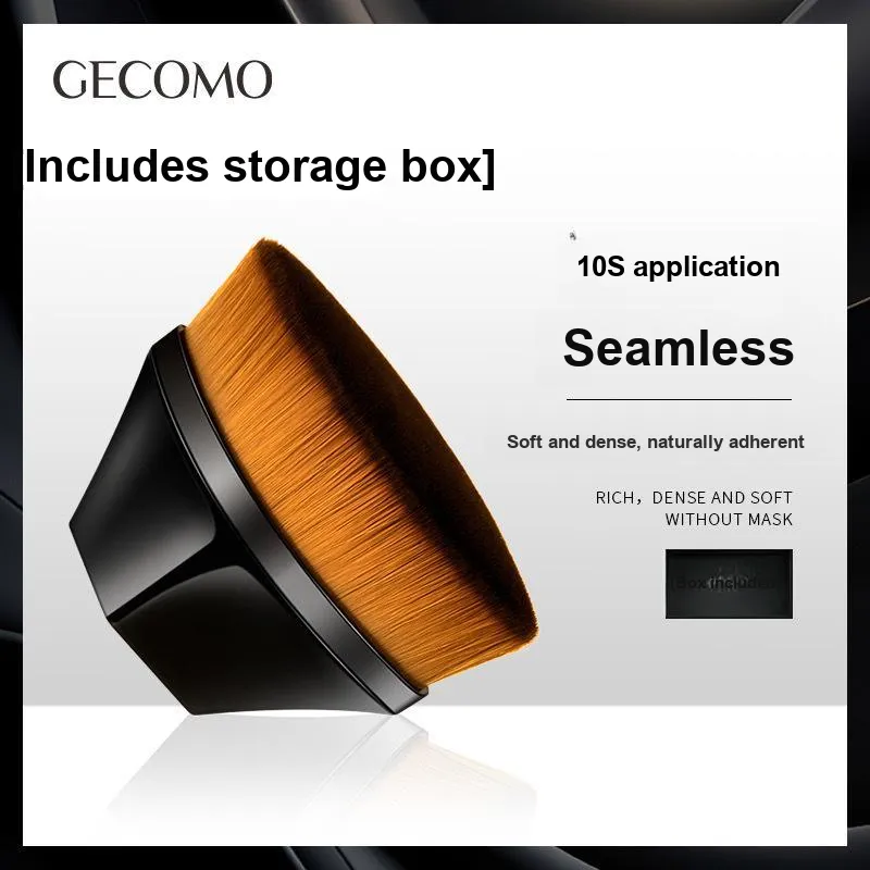 GECOMO Size 55 Flat Toe Foundation Brush+Oil Absorbing Paper Combination, Built in Mirror Powder Puff, Makeup Tool-1