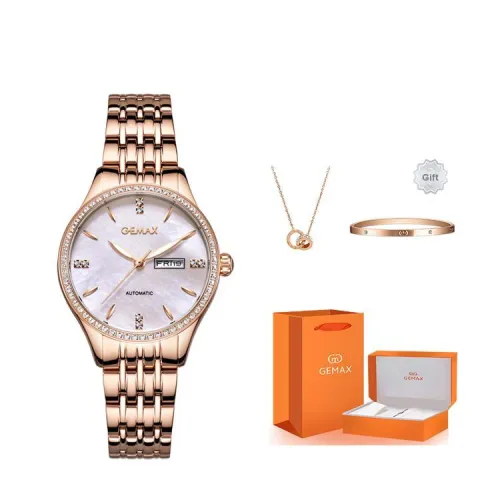 GEMAX Wrist Watch Mechanical Movement Stainless Steel Watchband Watch Women's Watch Mother of Pearl Color Watch Dial