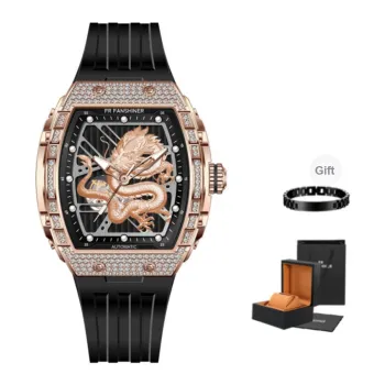 FR Automatic Mechanical Movement Silicone Strap Men's Watches Black Dial