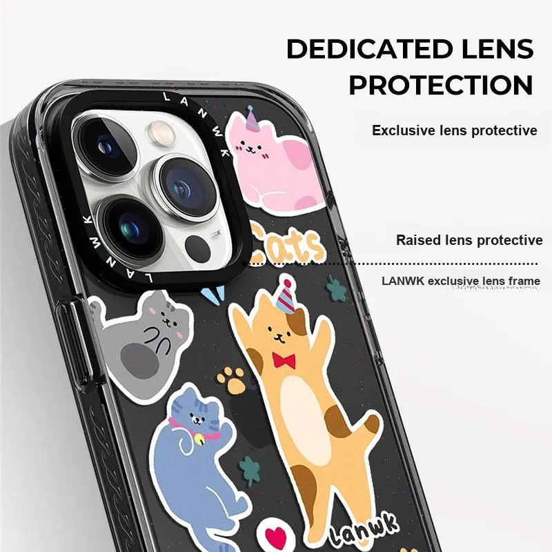 LANWK Glass Material Kitten Party Phone Case Compatible With Apple IPhone 14/15/16/Pro/Pro Max-3