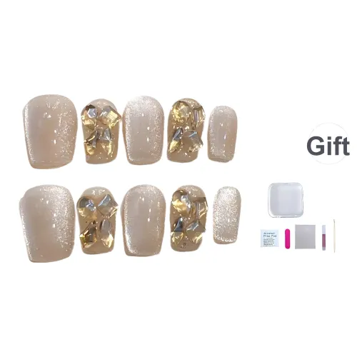 A Few More Cute Мокко Chasing Light Кошачий глаз Искрящийся Шампанское False Nail Короткий LADDER Золотой Smudge Стиль Instagram