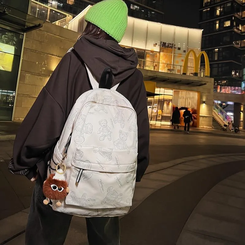 Kaka Tree Nylon Backpack Unisex Black/White-6