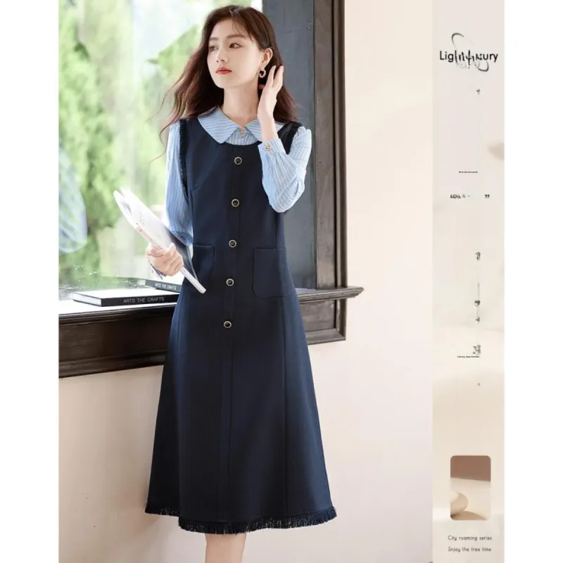 Like The Age Of Water Short Sleeved Dress Regular Women's Navy Blue-0