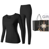 Women's Crew Neck Clothing Sets (Night Black) German Fleece Heat/Seamless Antibacterial