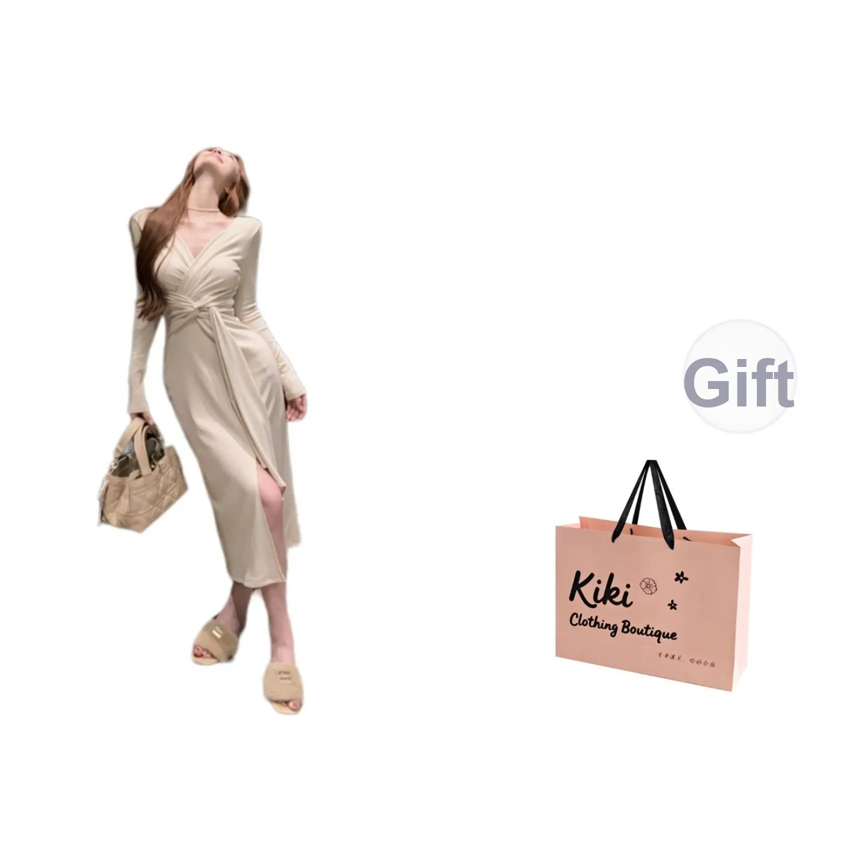 Kiki Clothing Boutique Длинное платье с длинными рукавами женское