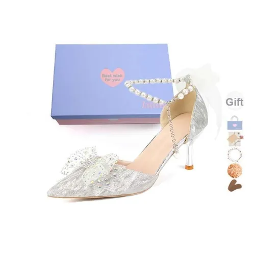 Xingdiman Узкий каблук Высокие каблуки 8 см 6 см Женские Серебряные [Подарочный набор в коробке]