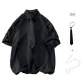 Black Short-Sleeved Shirt, Comes with Black Tie+Reversible Smiley Face Necklace