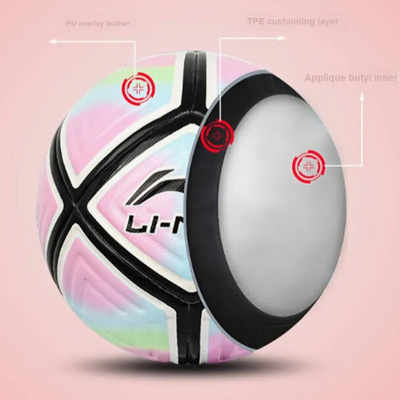 LiNing Size 5 Soccer TPU Seamless Thermal bonding Unisex Aurora Pink-4