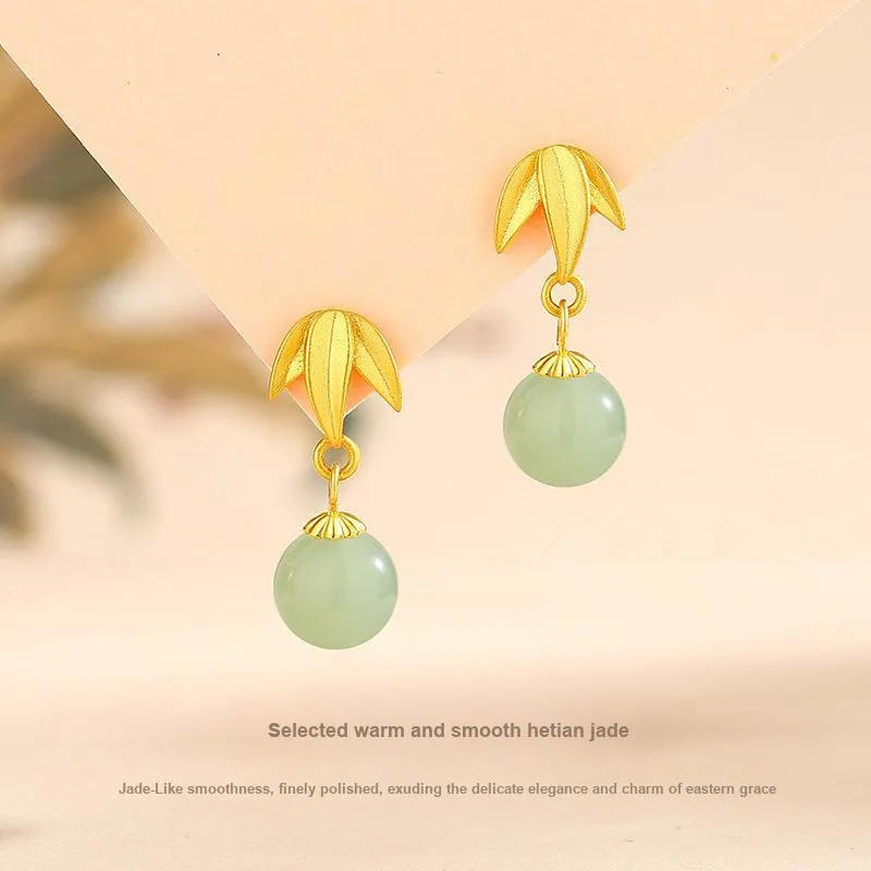 JINLIUFUJIXIANG Hetian Jade Earrings White Jade/Pale Greenish White Jade Women's-3