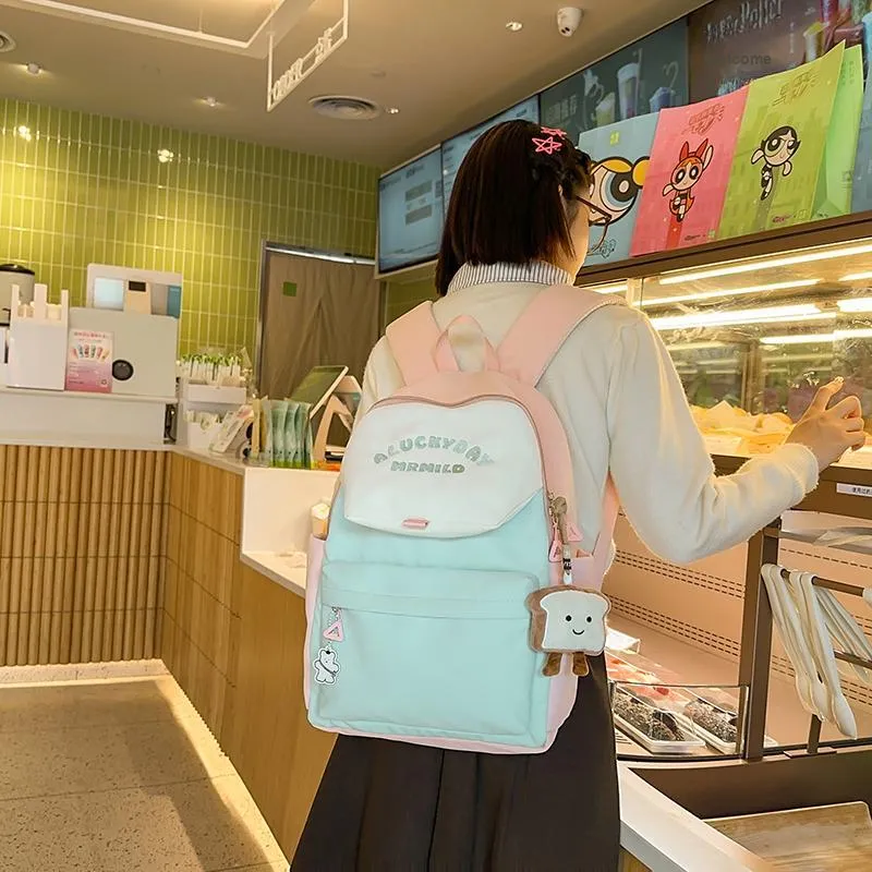 BRABOSTON Nylon Backpack Unisex Coffee & Green/Dark Blue & Yellow/Gray & Light Blue/Pink & Green-16
