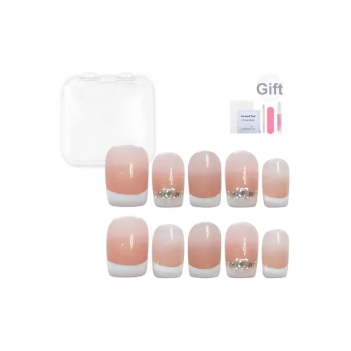 Yun Yue Joe Французский Premium Crystal Эксклюзивный Мягкий Французский Осветляющий Персиковый Градиент False Nail Короткий Квадратный 15 мм