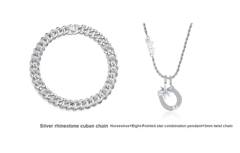 TheRubz Alloy Stackable Horse Shoe+Eight-Pointed Star Hip-Hop Pendant Necklace Unisex-0