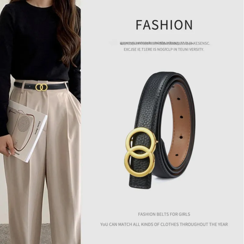 RED DRAGONFLY Fashion Korean Style Belt Top Grain Cow Leather Smooth Buckle Trimmable Belt Women's Width 2.8CM-3