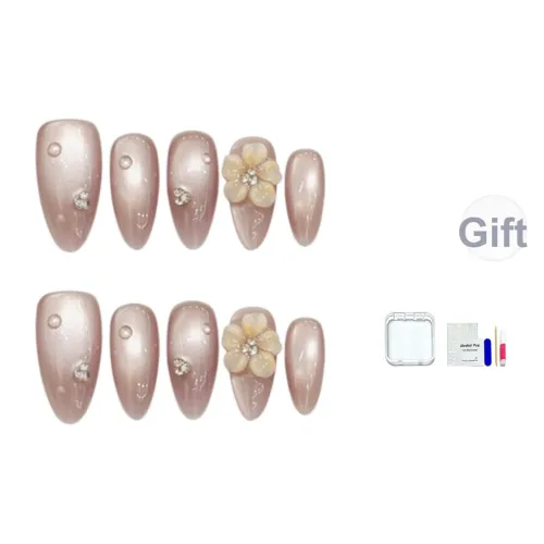 JINGCHANXUE Лето Solstice Ледяной Прозрачный Тисненый Ледяной Цветочный Дизайн False Nail Миндаль Телесный Градиентный Кошачий глаз 14мм