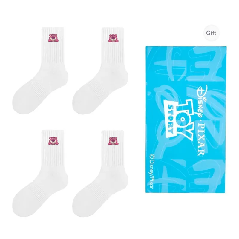 Disney Strawberry Bear Series Mid Calf Socks Unisex Shopping Bag 4 Pack-2