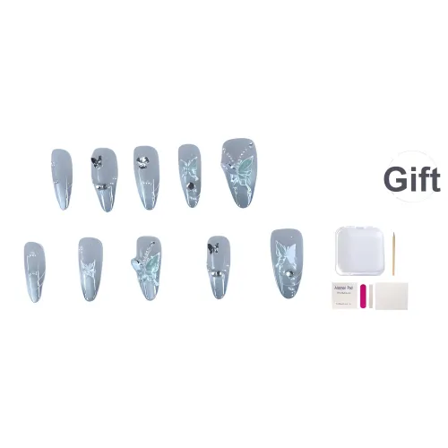 JIACHUN Мятный Mambo Зеленая Кошка Eye Сплав Маленькая Бабочка Овал Плавное Осветление False Nail Заостренный Тип 16 мм