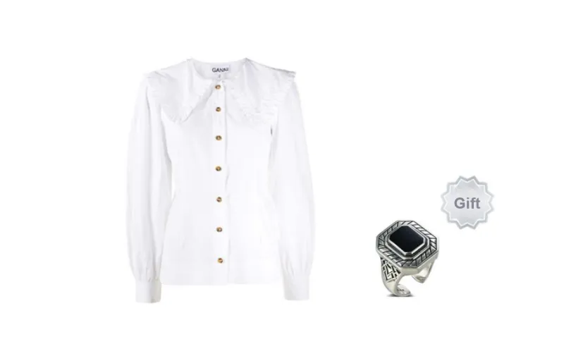 GANNI Oversized collar Buttoned Blouse-5