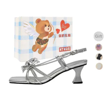 NTOZE Strap Sandals Women's Silver Gift Box Set