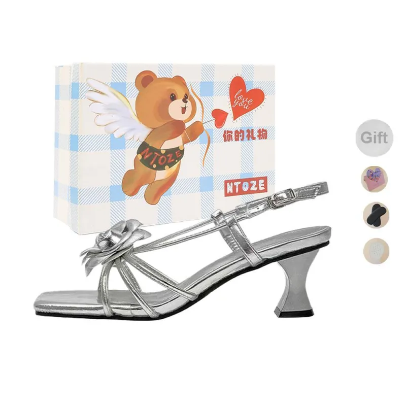NTOZE Strap Sandals Women's Silver Gift Box Set-0