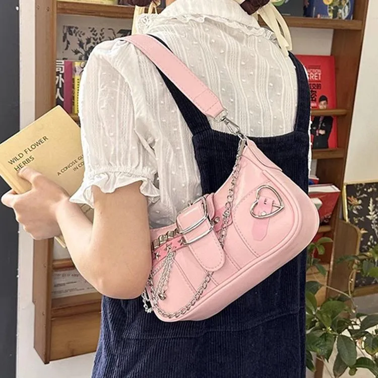 Dusen Kangaroo Pu Shoulder Bag Women's Lotus Color-1