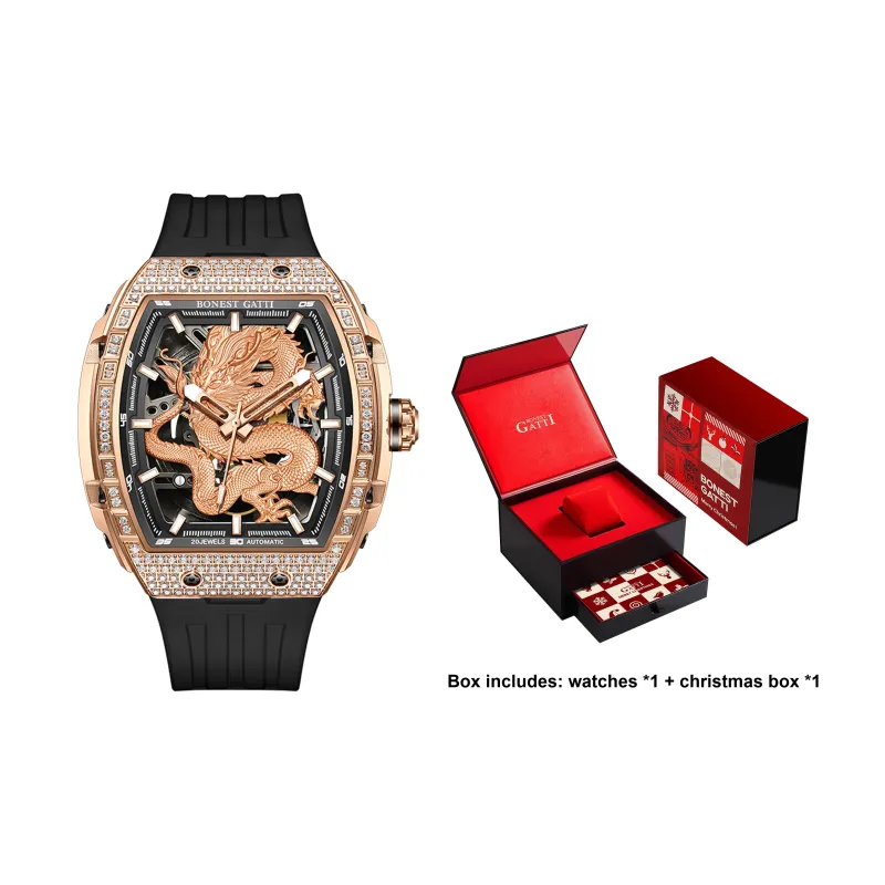 BONEST GATTI Automatic Mechanical Movement Rubber Strap Men's Watches Cut Out Dial-35