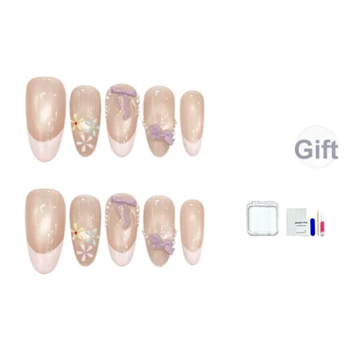 JINGCHANXUE Таро Желе Мягкий Бант False Nail Овал Французский Градиентный Кошачий глаз 14мм