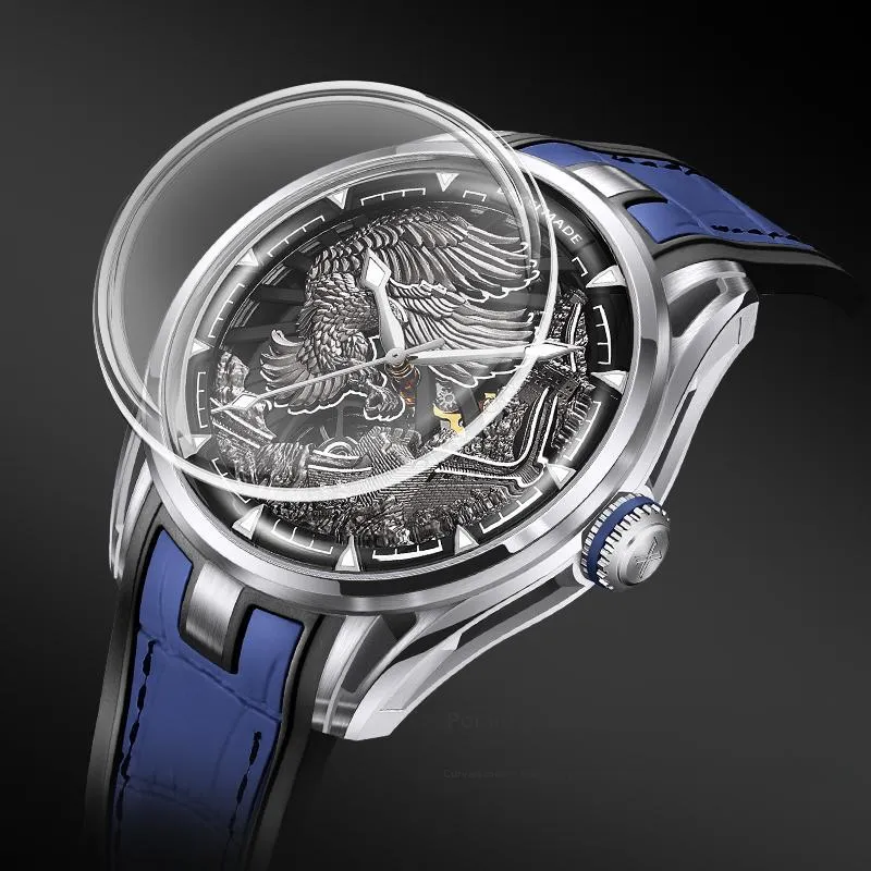 BEXEI Prosperous Journey Collection Automatic Mechanical Movement Rubber Strap Chinese Watches Men's Watches Black Dial-10