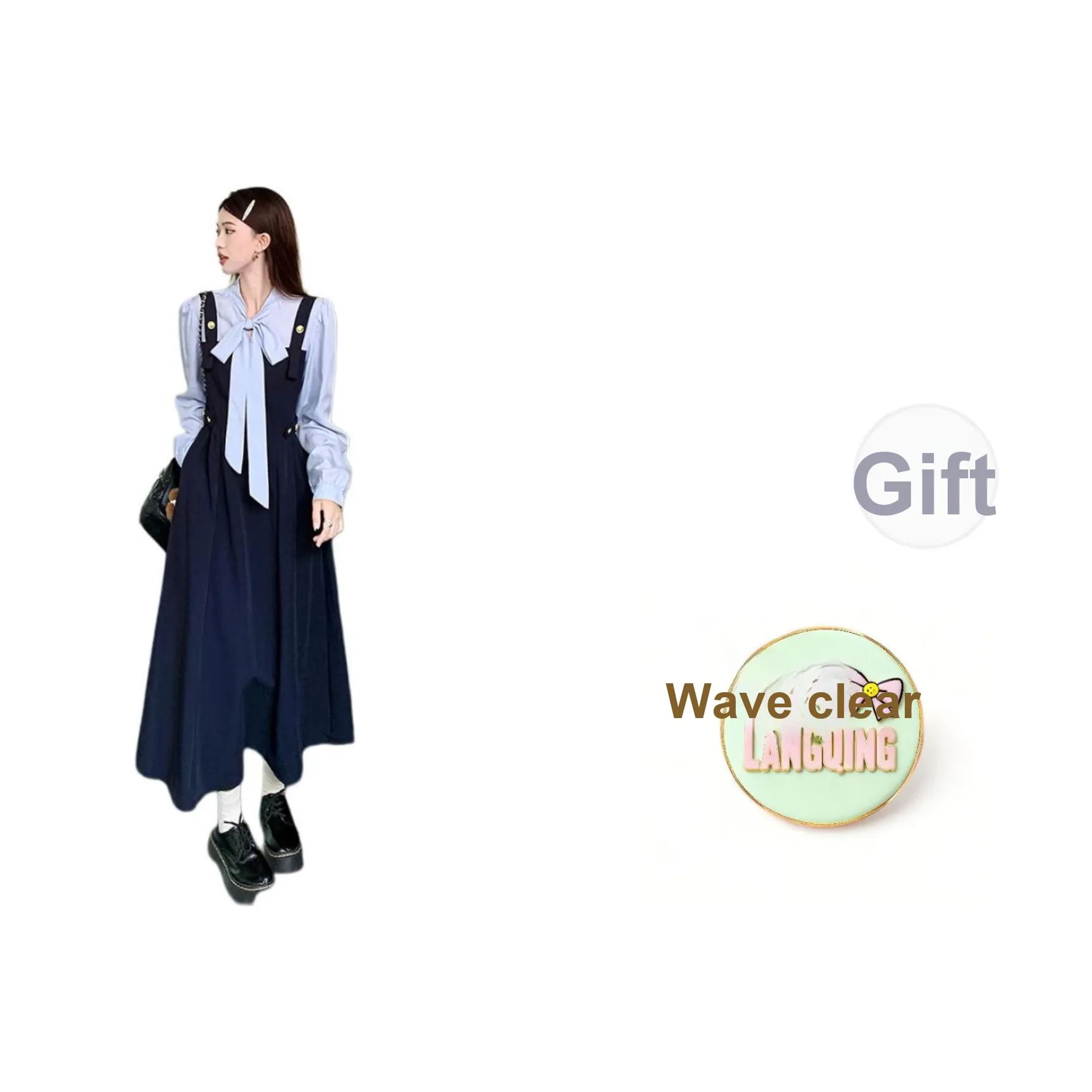 LANGQING Темно-синий Giveaway Бренд Наклеенный Женские Длинные Рукава Платья