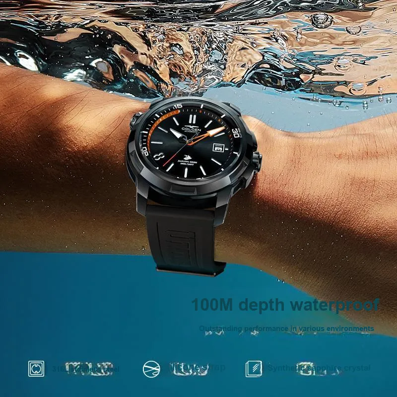 GOLGEN Auger Collection Automatic Mechanical Movement Silicone Strap Watch Men's Watches Black Dial-9