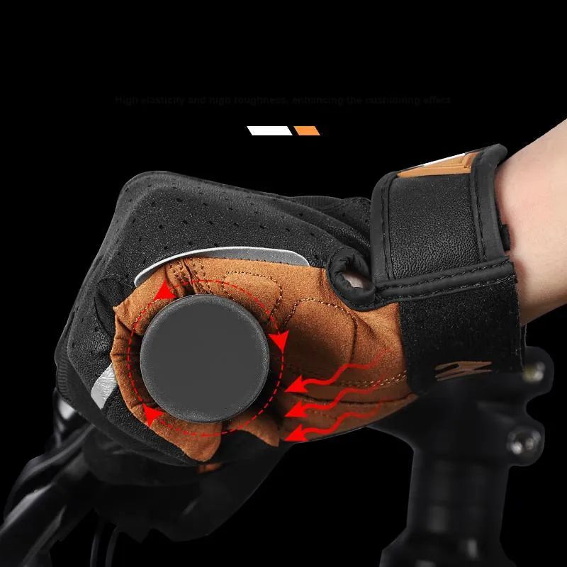 WEST BIKING Riding Equipment Cycling Glove Unisex Lycra Fabric PU Leather Gray Brown-2