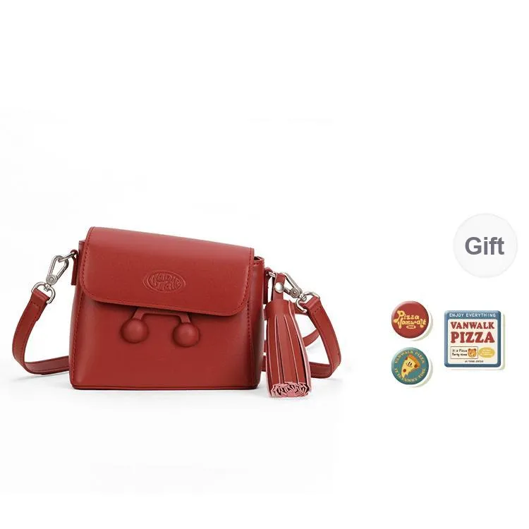 VANWALK PU Shoulder Bag Small Size Women's Caramel Brown/Cherry Red/Vanilla White-7
