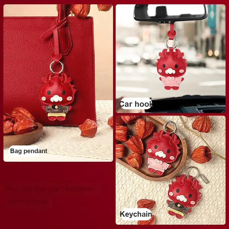Bezzo Handmade Genuine Sheepskin Keychains Unisex Lucky Red-5