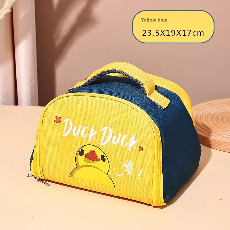 Qifeng Water-Resistant Oil-Proof Student Portable Lunch Box Insulated Bag Blue Yellow/Pink/Blue-1