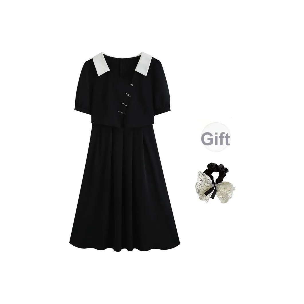 PAVEA Short Sleeved Dresses Women's Black+Hair Tie Comes With